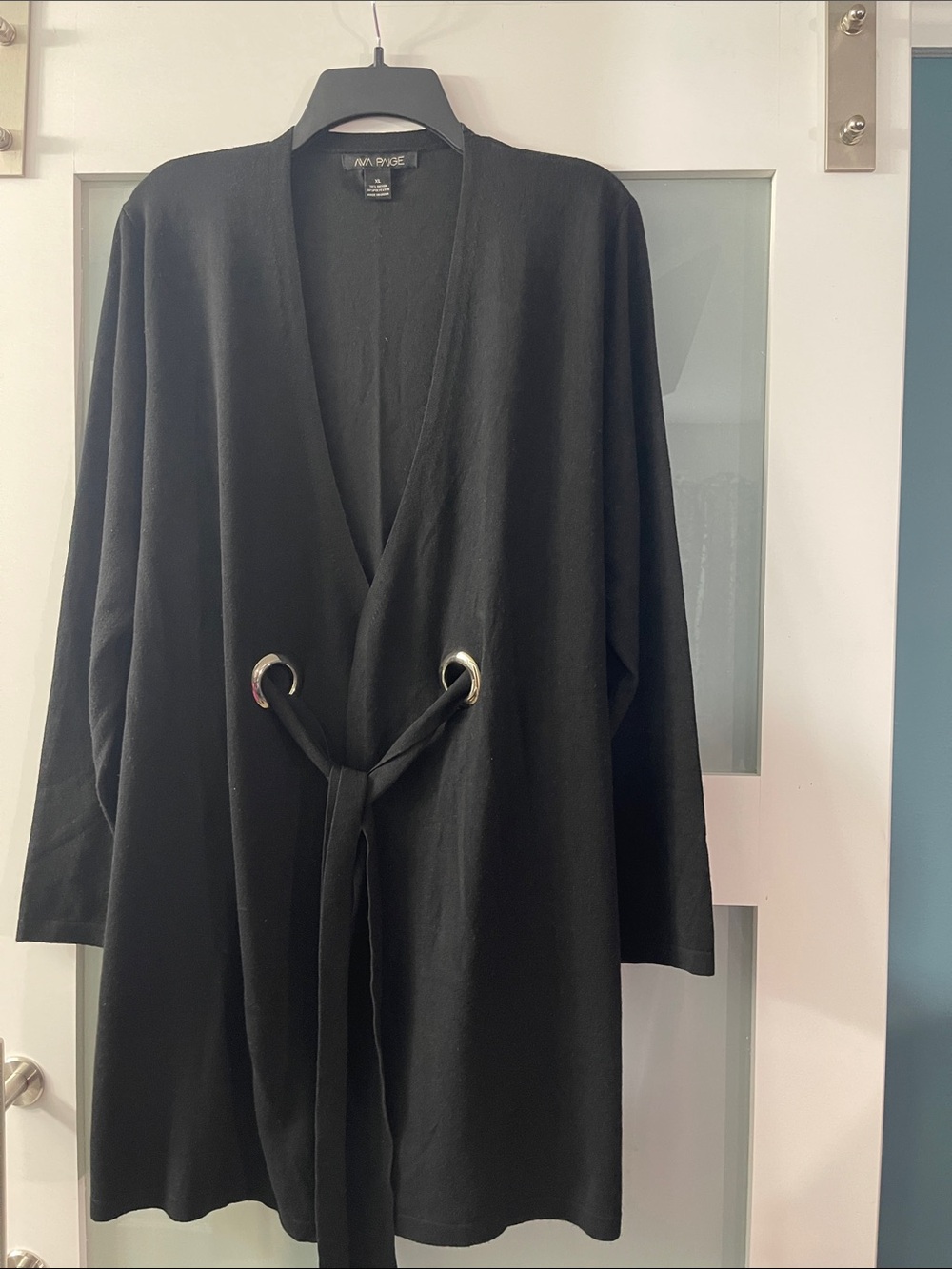 Vince Camuto Black Open-Front Cardigan with Grommet Tie